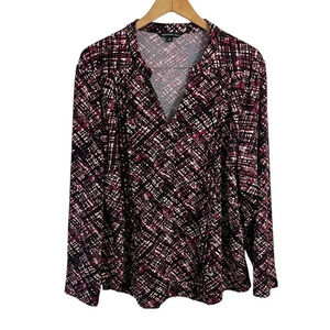 Zac & Rachel Abstract Blouse Plus Size 1X Pink Purple White Pleated Jersey Knit